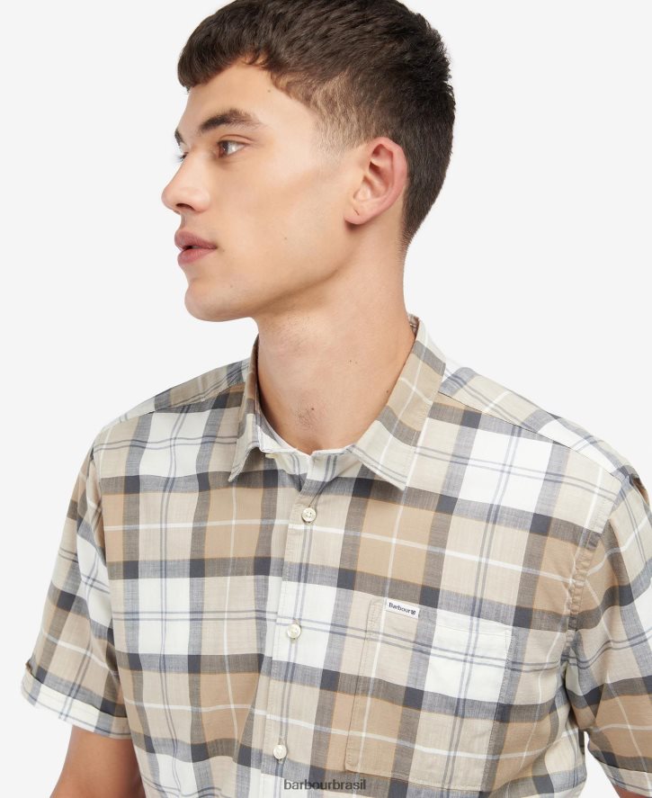 roupas Barbour camisa sob medida gordon manga curta tartan de areia homens NH4442442