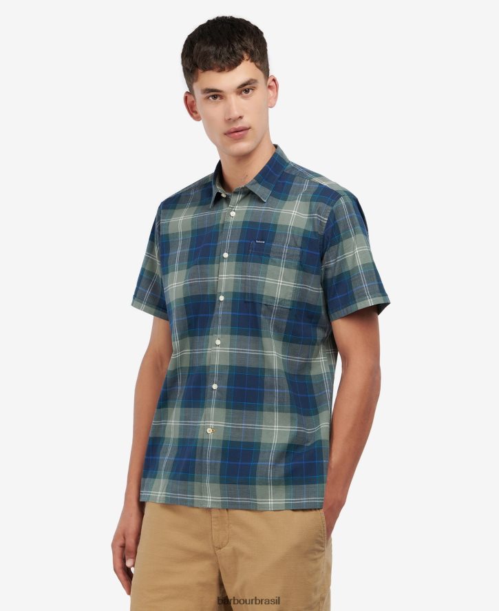 roupas Barbour camisa sob medida gordon manga curta tartan de areia homens NH4442445