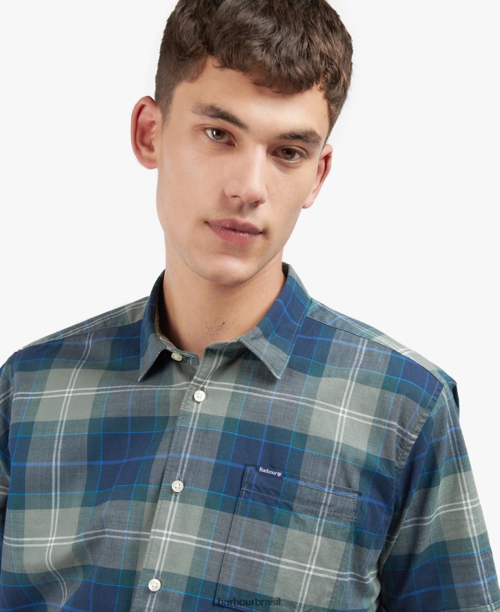 roupas Barbour camisa sob medida gordon manga curta tartan de areia homens NH4442445
