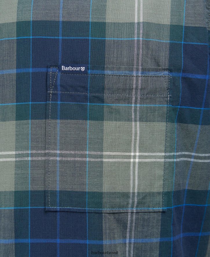 roupas Barbour camisa sob medida gordon manga curta tartan de areia homens NH4442445
