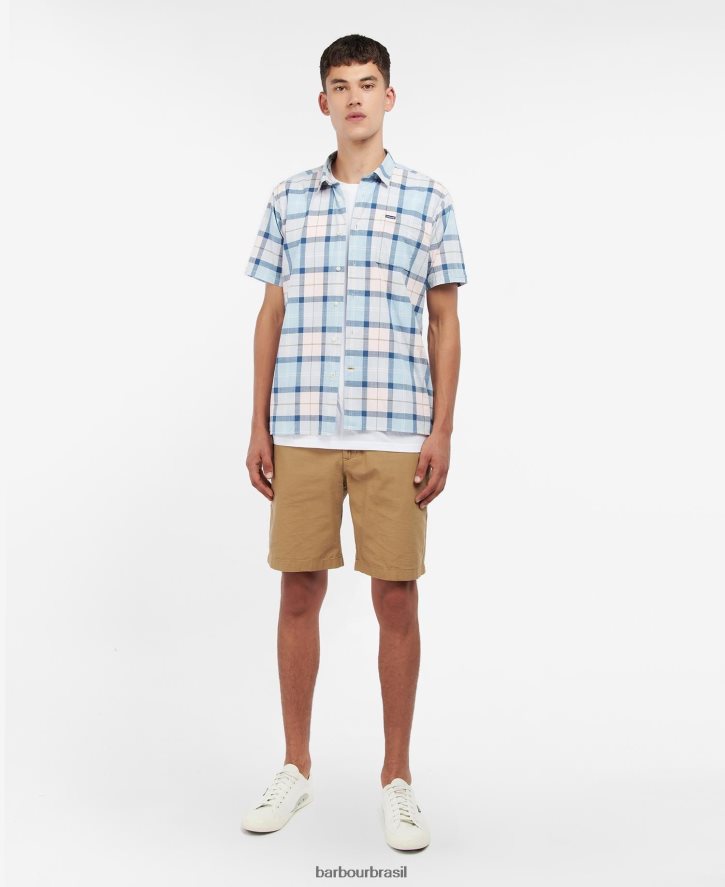 roupas Barbour camisa sob medida gordon manga curta tartan de areia homens NH4442448