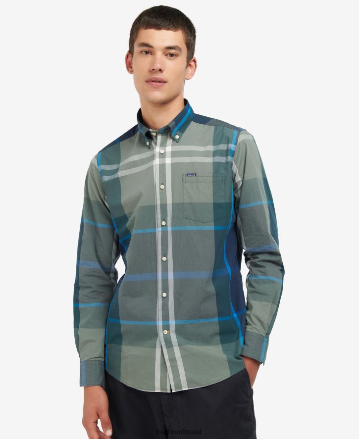 roupas Barbour camisa sob medida harris kielder tartan azul homens NH4442381