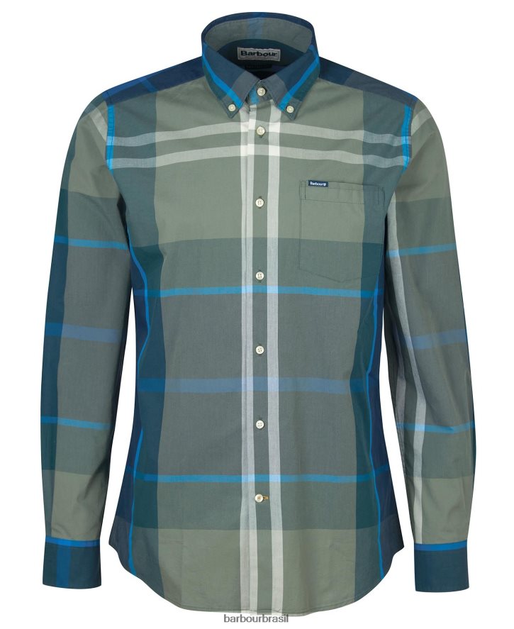 roupas Barbour camisa sob medida harris kielder tartan azul homens NH4442381