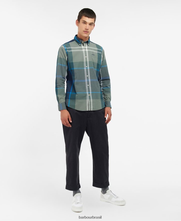 roupas Barbour camisa sob medida harris kielder tartan azul homens NH4442381