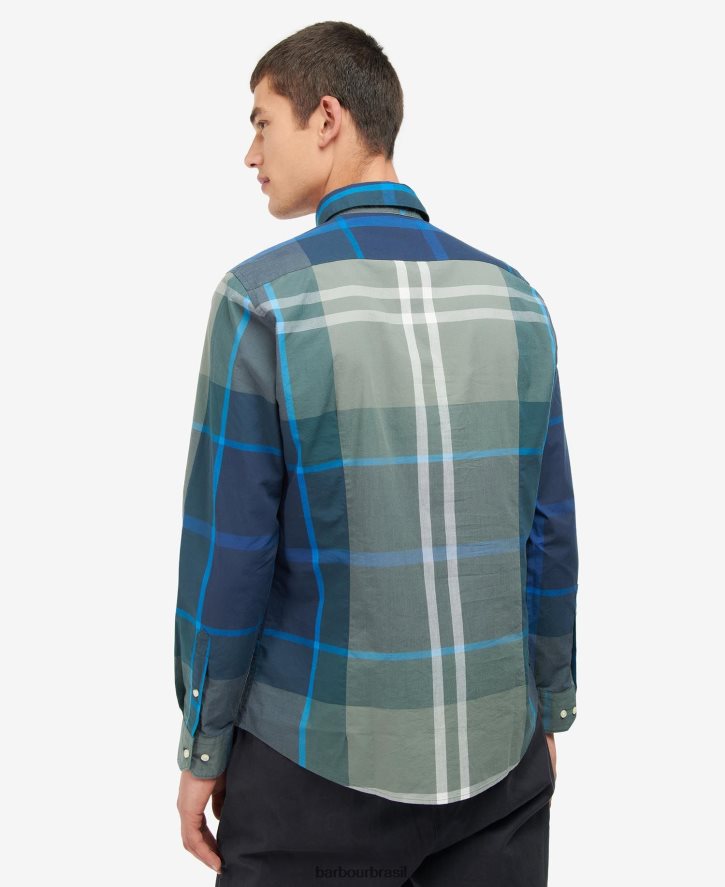 roupas Barbour camisa sob medida harris kielder tartan azul homens NH4442381