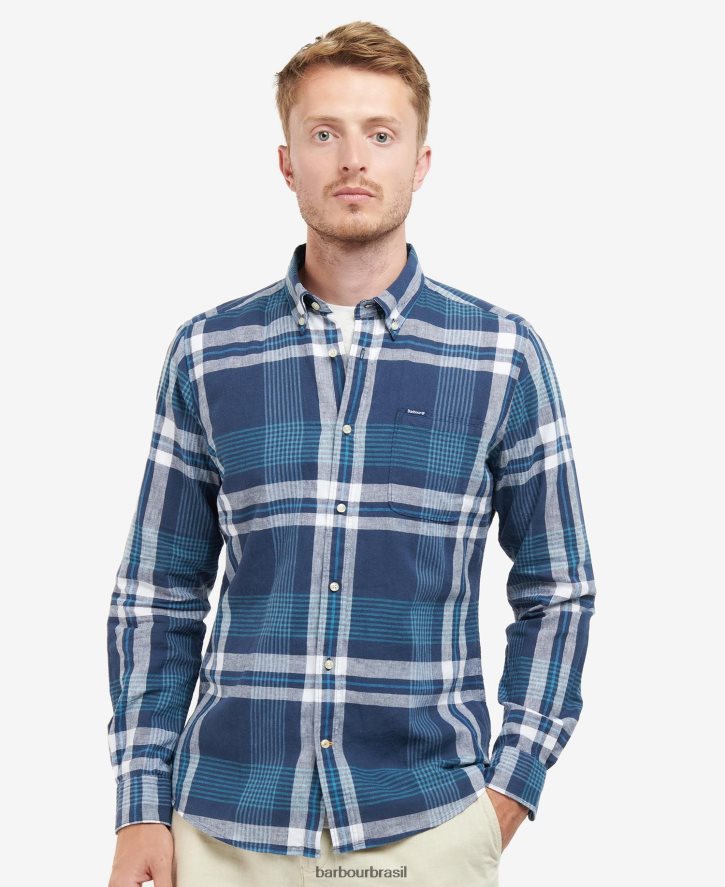 roupas Barbour camisa sob medida hdson marinho clássico homens NH4442491