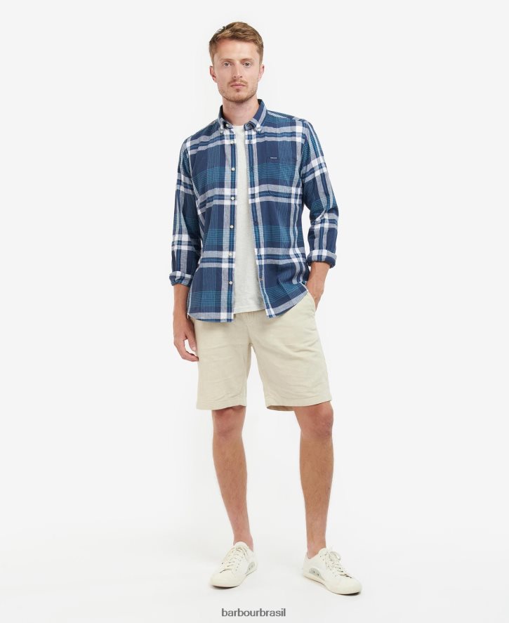roupas Barbour camisa sob medida hdson marinho clássico homens NH4442491