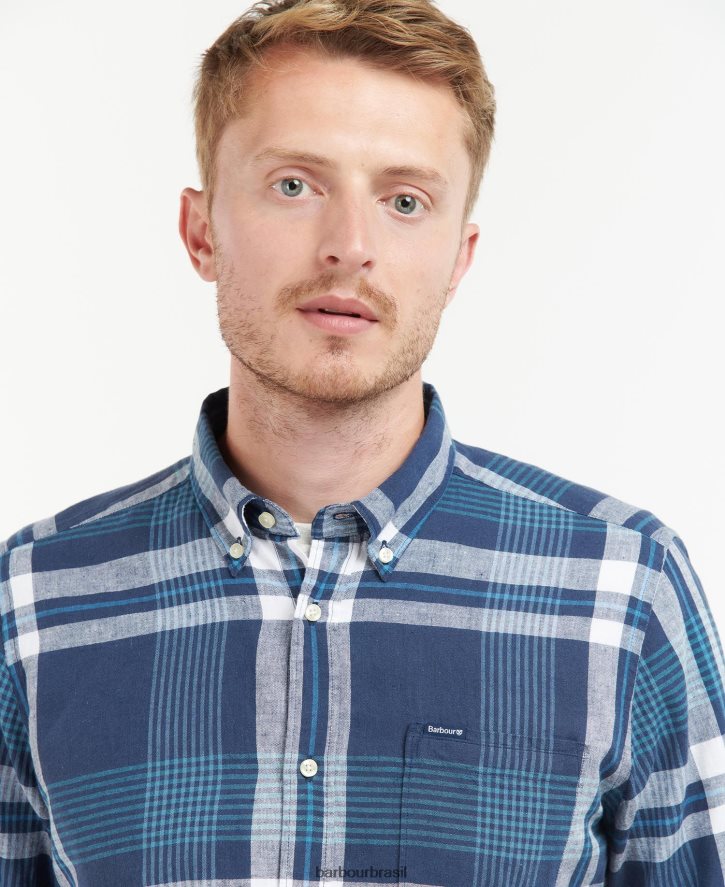 roupas Barbour camisa sob medida hdson marinho clássico homens NH4442491