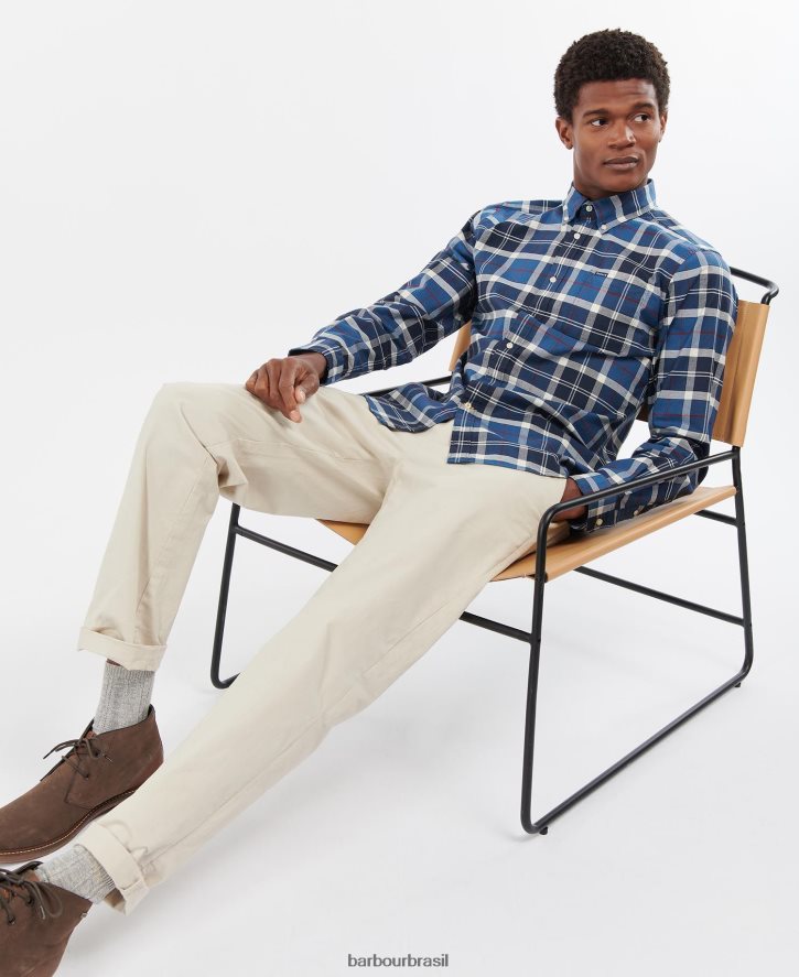roupas Barbour camisa sob medida lewis marinha de verão homens NH4442427