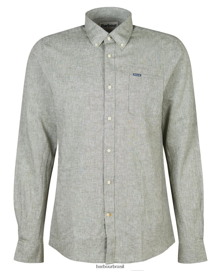 roupas Barbour camisa sob medida nelson azeitona branqueada homens NH4442299
