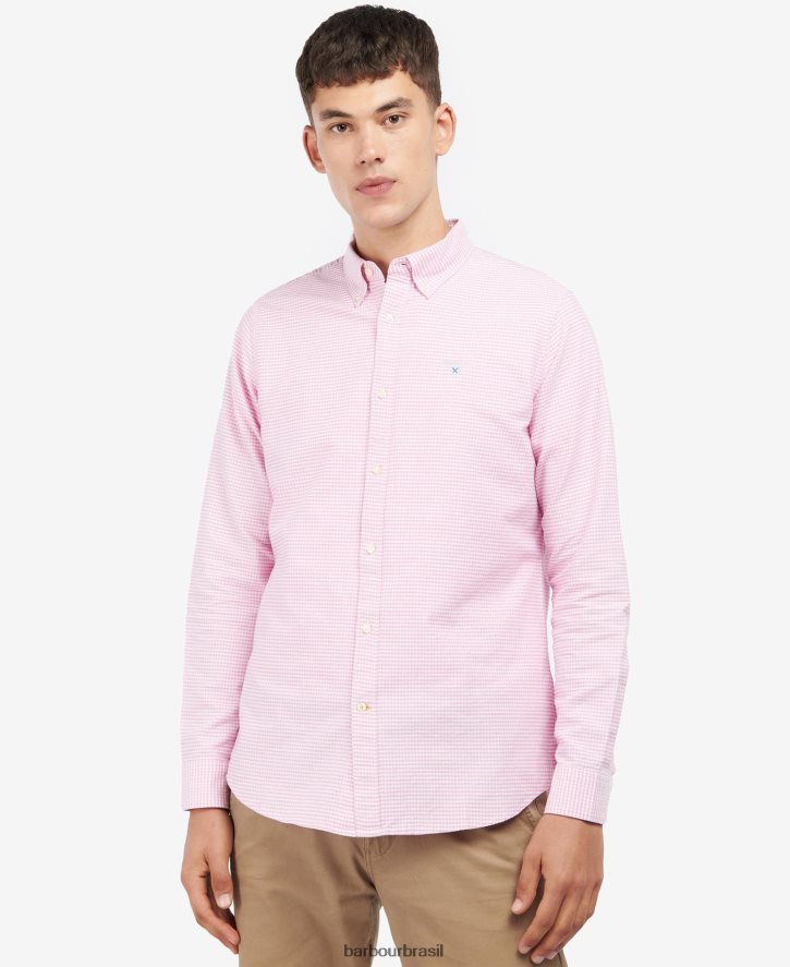 roupas Barbour camisa sob medida oxford guingão rosa clássico homens NH4442405