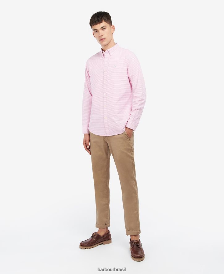 roupas Barbour camisa sob medida oxford guingão rosa clássico homens NH4442405