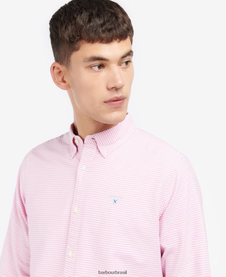 roupas Barbour camisa sob medida oxford guingão rosa clássico homens NH4442405