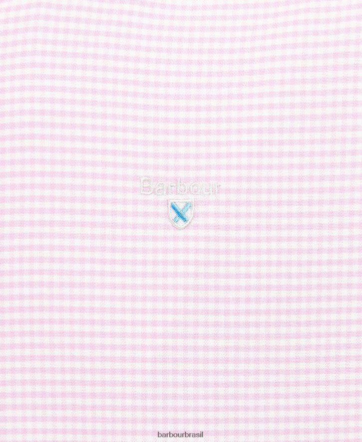roupas Barbour camisa sob medida oxford guingão rosa clássico homens NH4442405