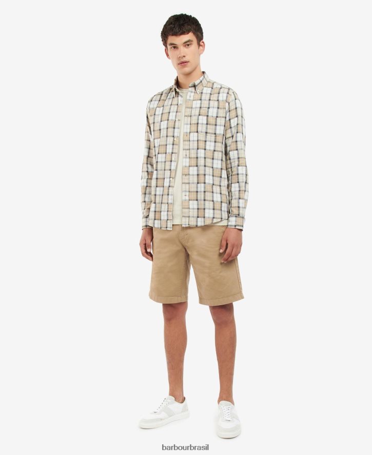 roupas Barbour camisa sob medida patch tartan areia amble homens NH4442480