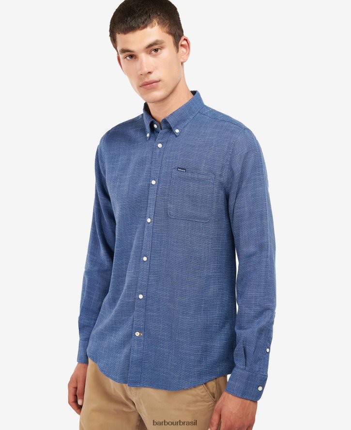roupas Barbour camisa sob medida ramport azul denim homens NH4442388