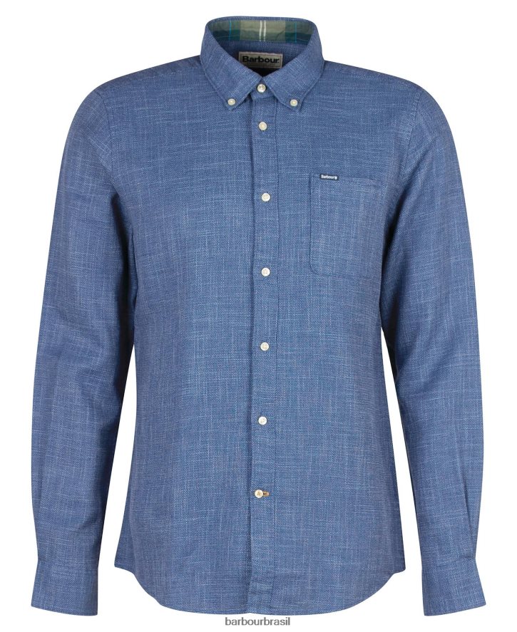 roupas Barbour camisa sob medida ramport azul denim homens NH4442388