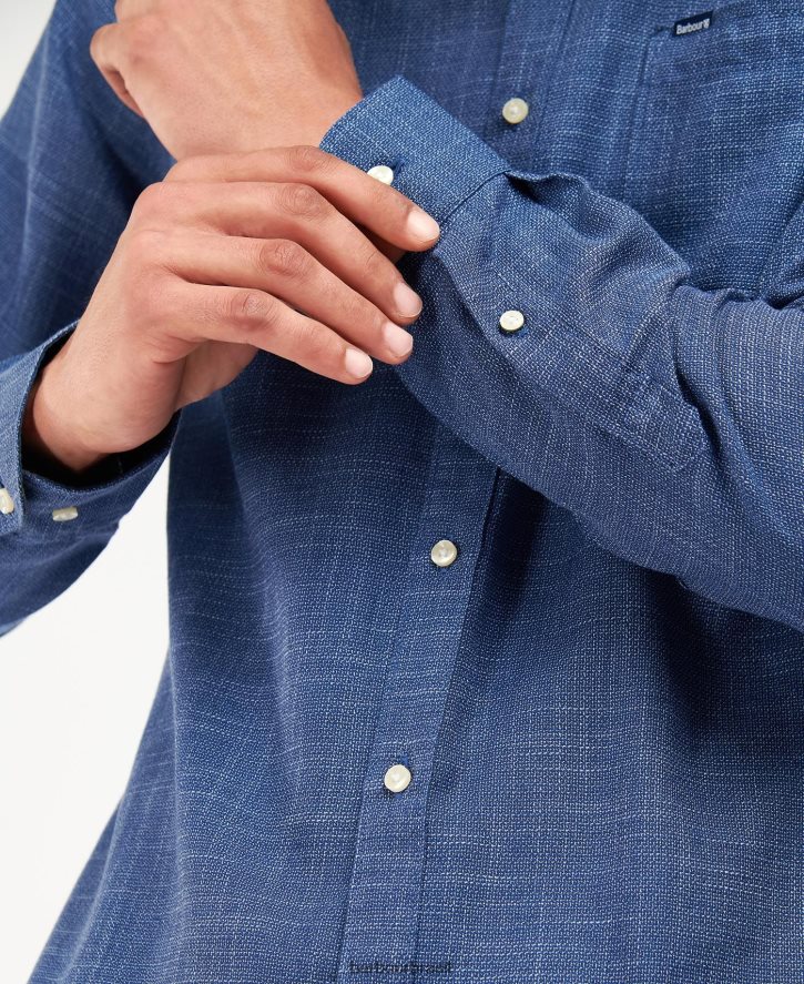 roupas Barbour camisa sob medida ramport azul denim homens NH4442388