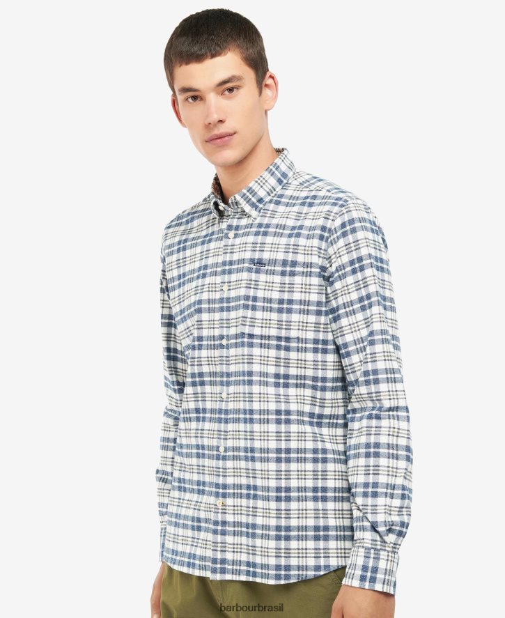 roupas Barbour camisa sob medida waldon meio azul homens NH4442424