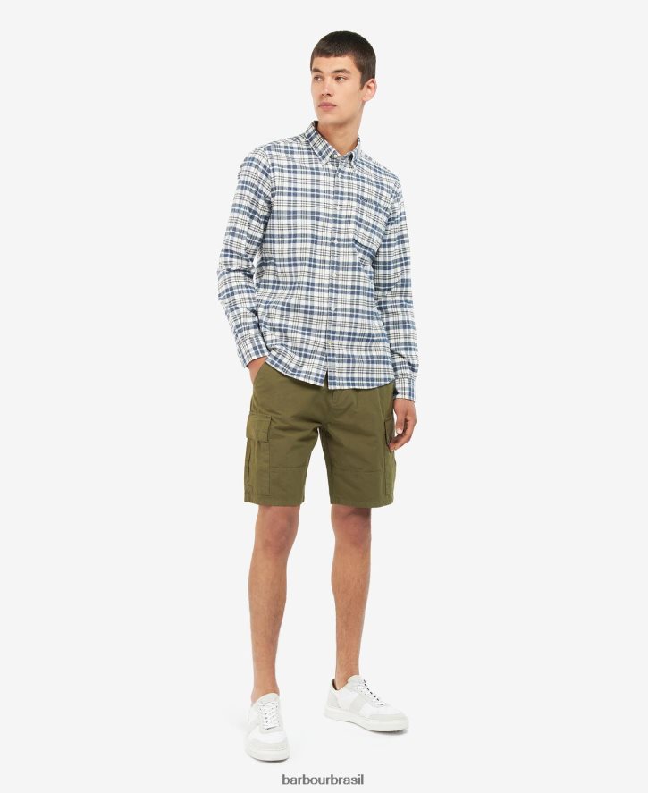roupas Barbour camisa sob medida waldon meio azul homens NH4442424