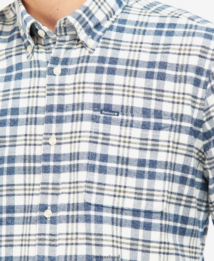 roupas Barbour camisa sob medida waldon meio azul homens NH4442424