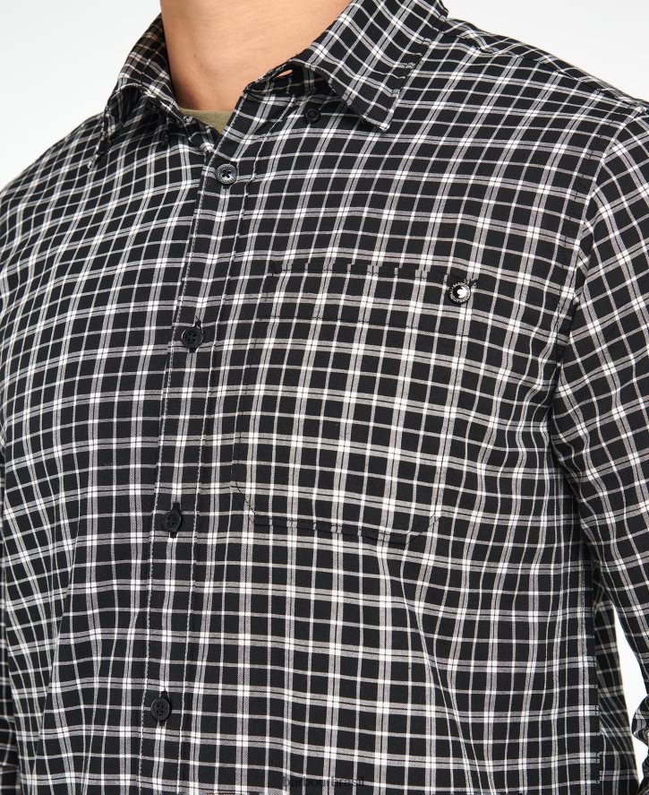 roupas Barbour camisa xadrez mccloud preto/branco sussurrante homens NH4442451