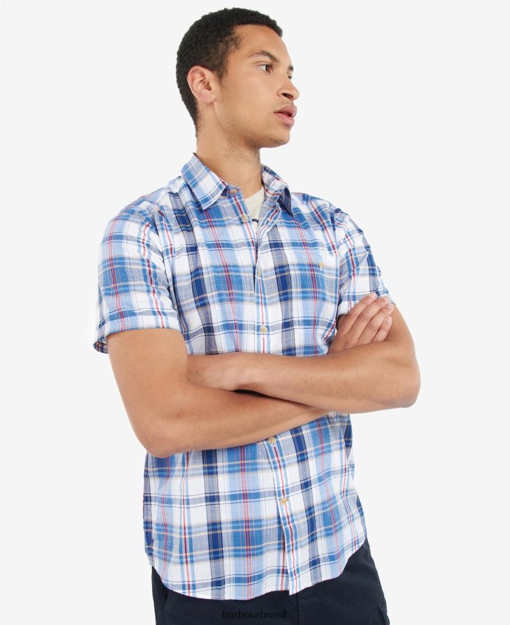 roupas Barbour camisa xadrez ramelton meio azul homens NH4442475