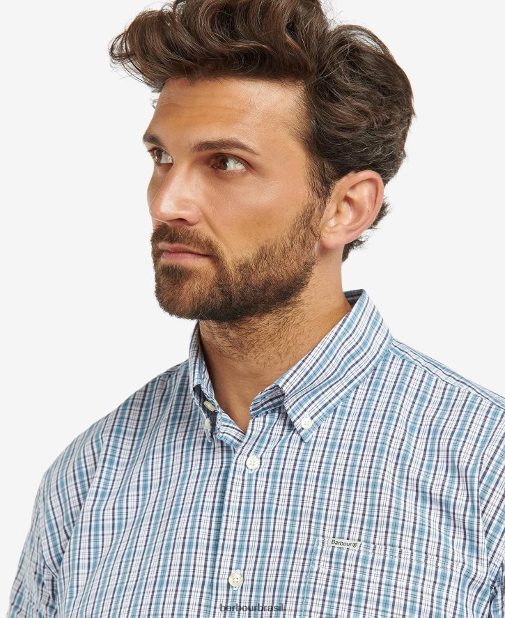 roupas Barbour camisa xadrez regular otterburn meio azul homens NH4442414