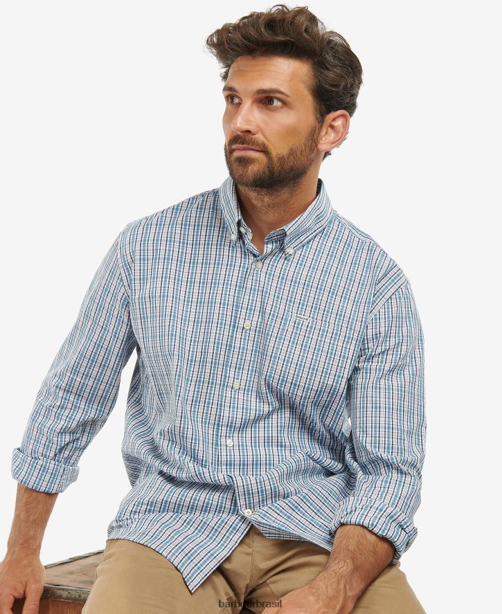 roupas Barbour camisa xadrez regular otterburn meio azul homens NH4442414
