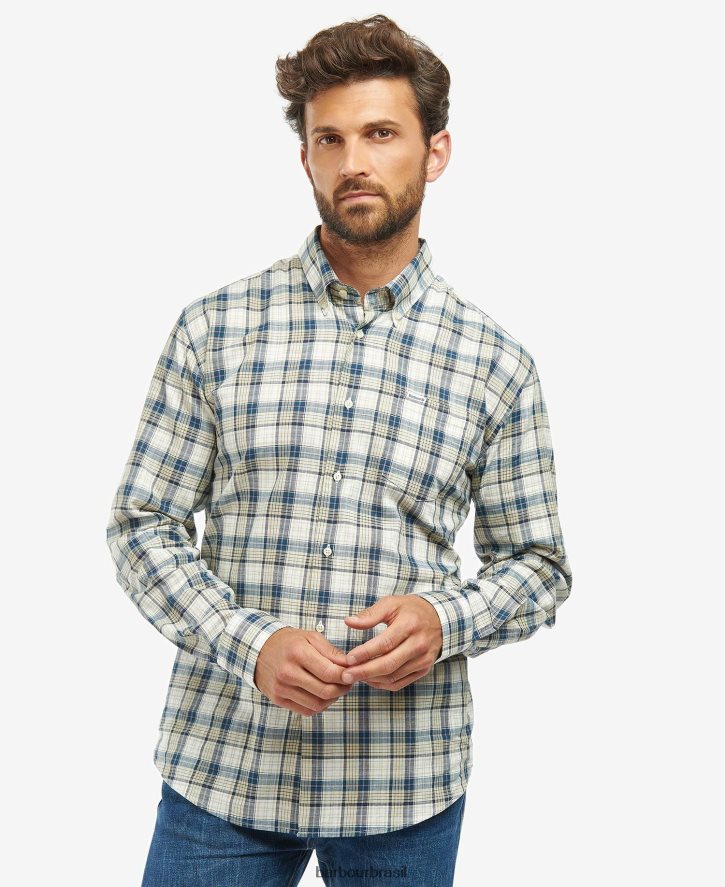 roupas Barbour camisa xadrez sela marinha homens NH4442397