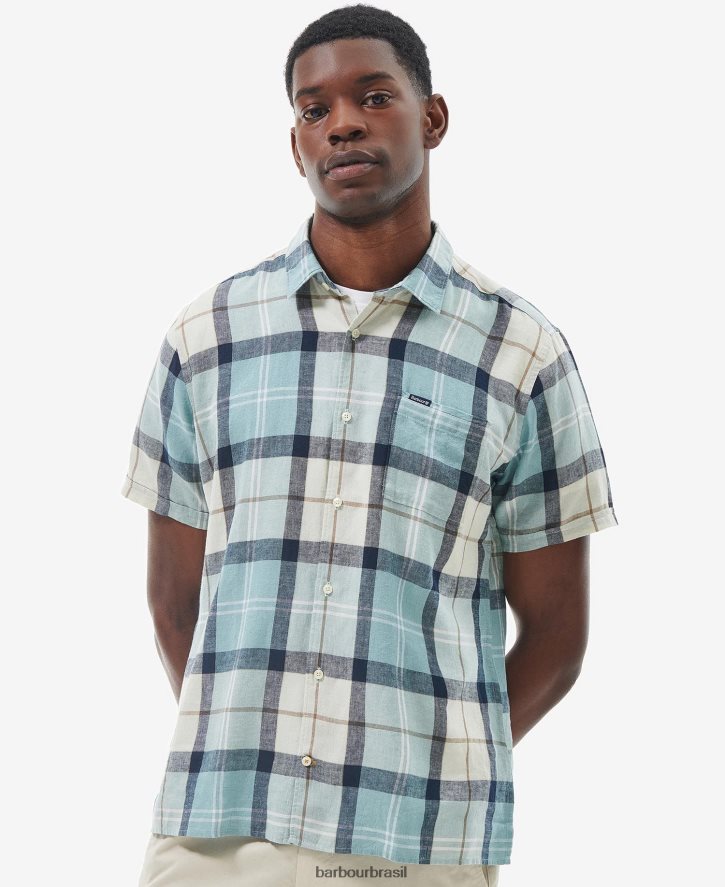 roupas Barbour croft camisa manga curta verão tartan de giz azul homens NH4442289