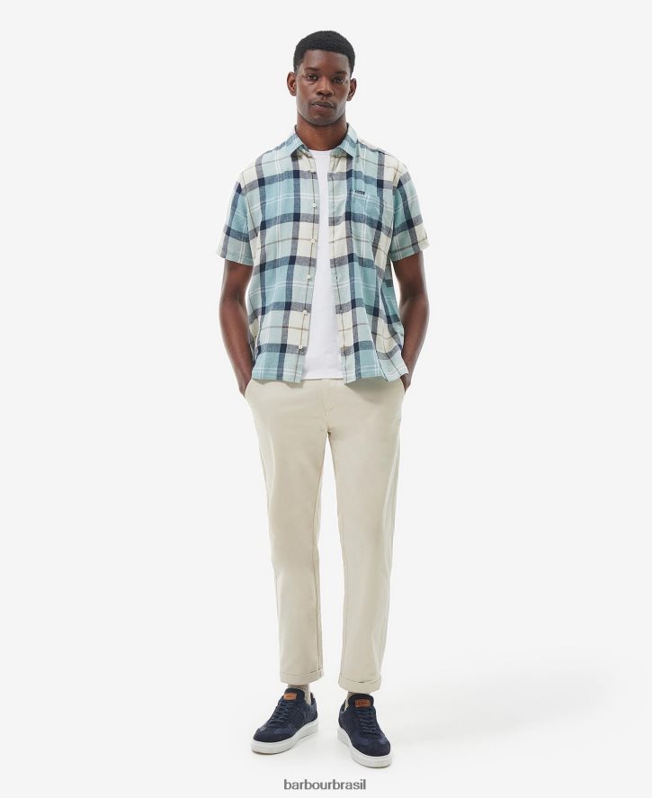 roupas Barbour croft camisa manga curta verão tartan de giz azul homens NH4442289