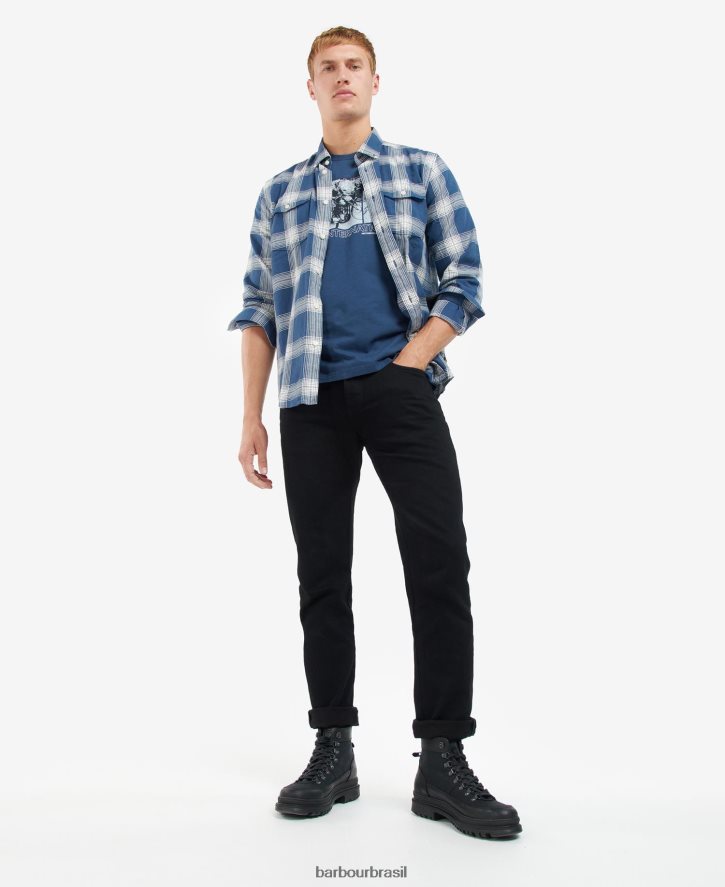 roupas Barbour arter camiseta com estampa gráfica insígnia azul homens NH4442938