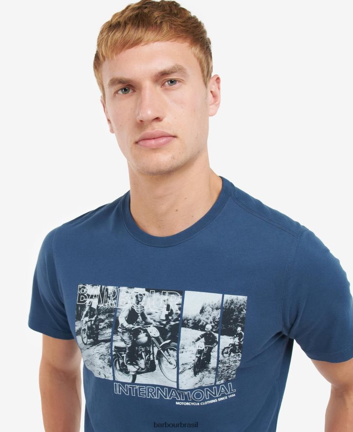 roupas Barbour arter camiseta com estampa gráfica insígnia azul homens NH4442938