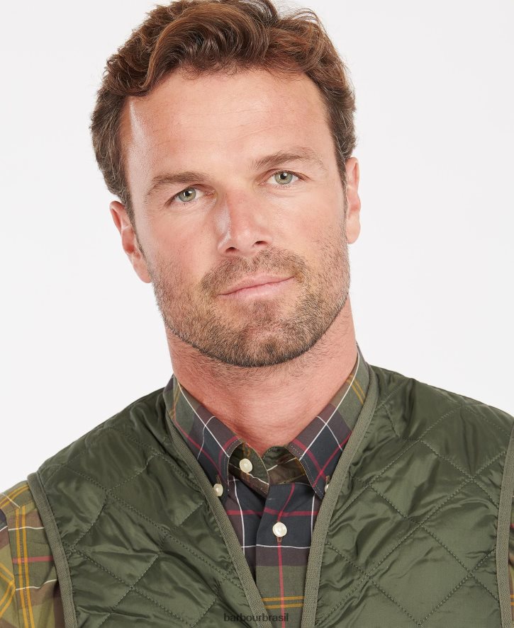 roupas Barbour colete acolchoado/forro com zíper oliveira/antiga homens NH44422318