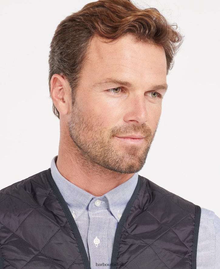 roupas Barbour colete acolchoado/forro com zíper preto/moderno homens NH44422323