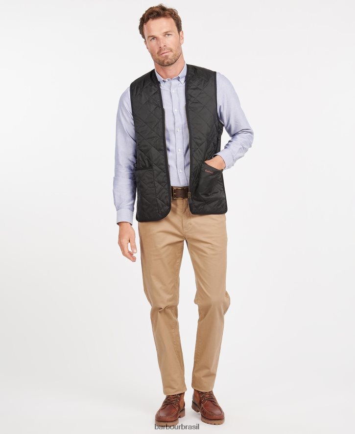 roupas Barbour colete acolchoado/forro com zíper preto/moderno homens NH44422330