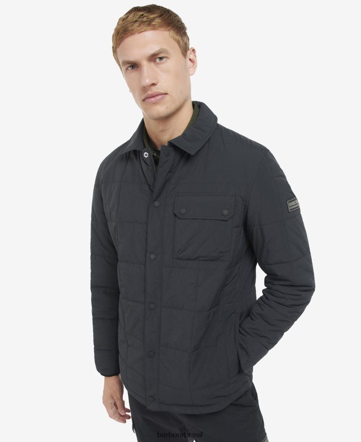 roupas Barbour jaqueta de camisa acolchoada de turismo preto clássico homens NH4442131
