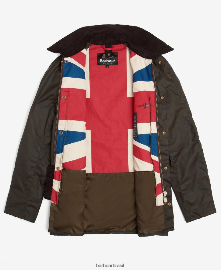 roupas Barbour jaqueta de cera de edição limitada union jack ashby Oliva homens NH44423