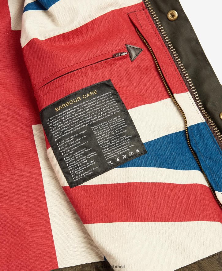 roupas Barbour jaqueta de cera de edição limitada union jack ashby Oliva homens NH44423