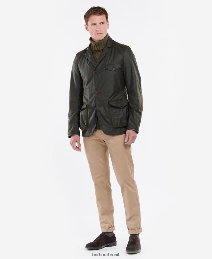 roupas Barbour jaqueta de cera esportiva beacon Oliva homens NH444228