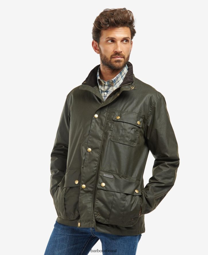 roupas Barbour jaqueta encerada dunlin azeitona/tartã clássico homens NH444226