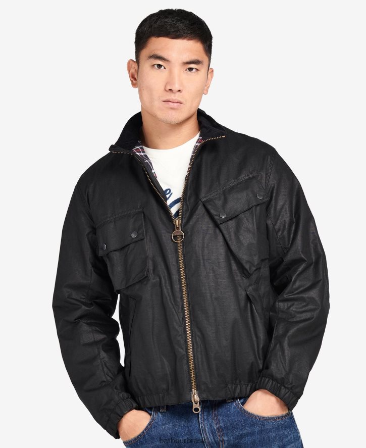 roupas Barbour jaqueta encerada roslin preto clássico homens NH444263