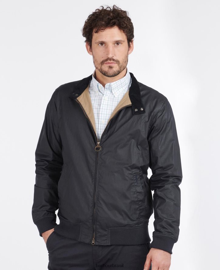 roupas Barbour jaqueta leve de algodão encerado royston preto homens NH44429