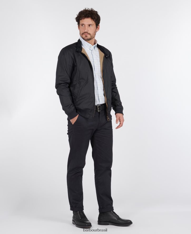 roupas Barbour jaqueta leve de algodão encerado royston preto homens NH44429