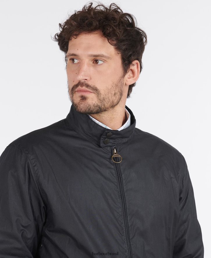 roupas Barbour jaqueta leve de algodão encerado royston preto homens NH44429