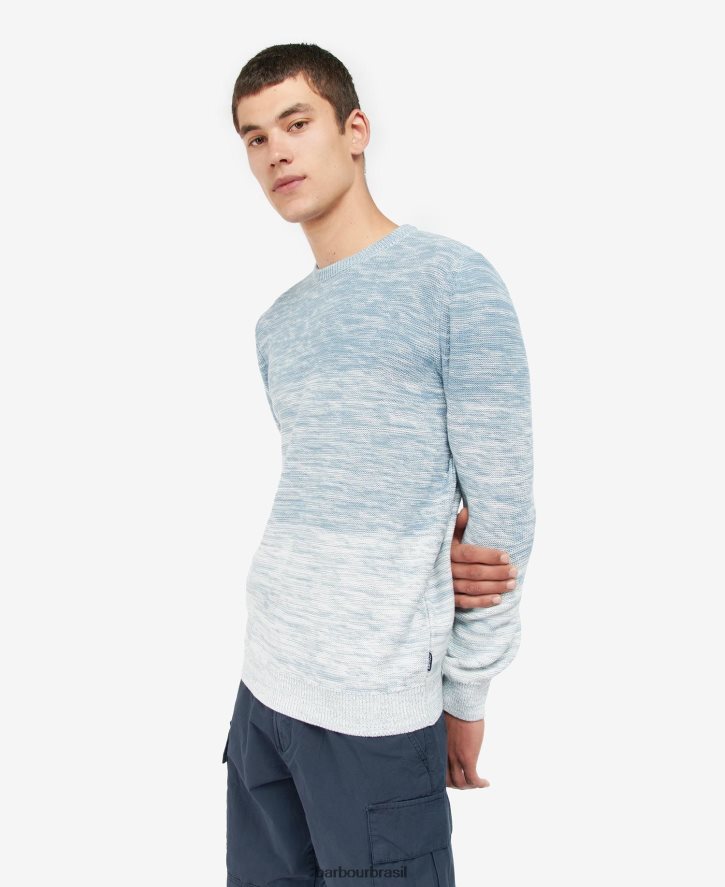 roupas Barbour brading suéter de tricô ombre com decote careca Pó azul homens NH44421123
