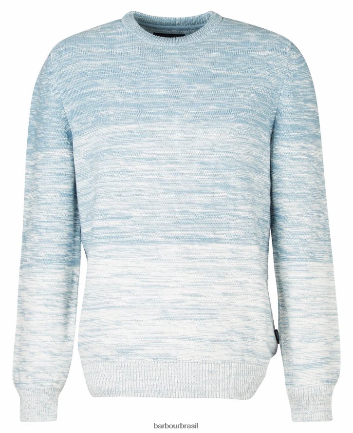 roupas Barbour brading suéter de tricô ombre com decote careca Pó azul homens NH44421123