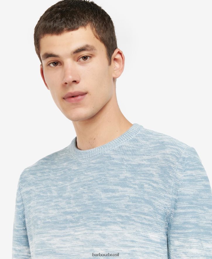 roupas Barbour brading suéter de tricô ombre com decote careca Pó azul homens NH44421123