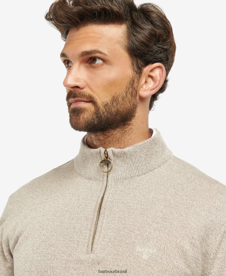 roupas Barbour jumper de tricô firle com meio zíper azeitona marga homens NH44421077